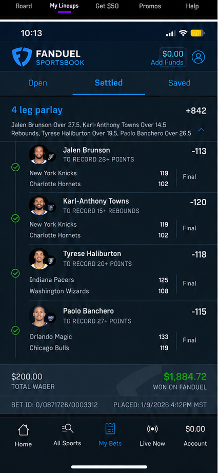FanDuel 4-leg parlay slip